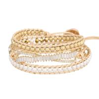 Hematite Woven Ball Bracelets with leather cord & Cubic Zirconia & Plastic Pearl & 304 Stainless Steel & Zinc Alloy Round gold color plated fashion jewelry & multilayer & Unisex mixed colors Length Approx 51 cm Sold By PC