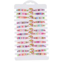 Zinc Alloy Bracelet, with Knot Cord & Paper & Polymer Clay & Plastic Pearl, Rainbow, gold color plated, Adjustable & fashion jewelry & Unisex & enamel, mixed colors, nickel, lead & cadmium free, Length Approx 9-29 cm, 12PCs/Set, Sold By Set