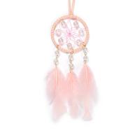 Fashion Dream Catcher Feather with leather cord & Crystal & Brass handmade for home and office pink 520mm Sold By PC
