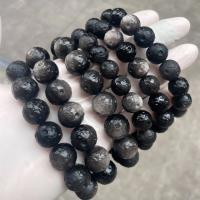 Perles bijoux en pierres gemmes, Argent-Obsidienne, Rond, DIY & normes différentes pour le choix, noire, Vendu par brin