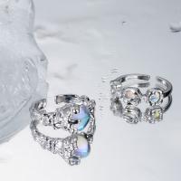 Messing ringen, met Maansteen, plated, mode sieraden & verschillende stijlen voor de keuze & voor vrouw, nikkel, lood en cadmium vrij, Verkocht door PC