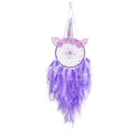 Fashion Dream Catcher Feather with Natural Gravel & leather cord & Cloth & Iron Unicorn handmade for home and office purple 800mm Sold By PC