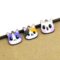 Tibetan Style Animal Pendants, Cat, gold color plated, DIY & enamel, more colors for choice, 15x15x1.40mm, Sold By PC
