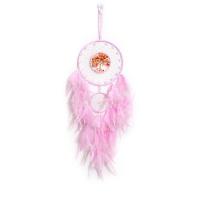 Fashion Dream Catcher Feather with Natural Gravel & leather cord & Plastic & Brass & Iron Tree handmade for home and office pink 600mm Sold By PC