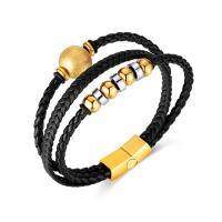 PU Leather Cord Bracelets with 304 Stainless Steel Vacuum Ion Plating vintage & for man Length 210 mm Sold By PC