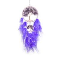 Fashion Dream Catcher Feather with Natural Gravel & leather cord & Plastic & Brass & Iron Tree handmade for home and office purple 650mm Sold By PC
