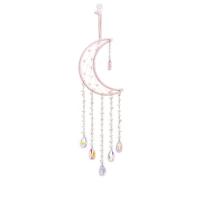 Fashion Dream Catcher Rose Quartz with leather cord & Crystal & Iron Moon handmade for home and office pink 600mm Sold By PC