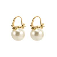 304 roestvrij staal Hendel weer Earring, met Plastic Pearl, gold plated, mode sieraden & voor vrouw, 14x25mm, Verkocht door pair