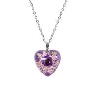 Resin Necklace with 304 Stainless Steel Chain & Dried Flower Heart fashion jewelry & for woman pendant size Length Approx 17.7 Inch Sold By Lot