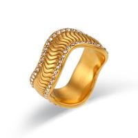 Stal nierdzewna Rhinestone Ring Finger, Stal nierdzewna 304, Pozłacane 18K, biżuteria moda & różnej wielkości do wyboru & dla kobiety & z kamieniem, złoty, sprzedane przez PC