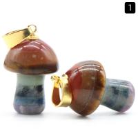 Gemstone Pendants Jewelry Rainbow Stone with Brass mushroom plated DIY Sold By PC