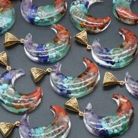 Gemstone Pendants Jewelry, with Resin & Brass, Moon, plated, DIY & epoxy gel, multi-colored, 35x56mm, Sold By PC