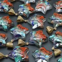 Pingentes em  jóias, misto de pedras semi-preciosas, with resina & cobre, Estrela, banhado, DIY & adesivo epóxi, multi colorido, 32x48mm, vendido por PC