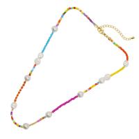 Glass Seed Beads Necklace Seedbead with Freshwater Pearl & Plastic Pearl & 304 Stainless Steel with 5cm extender chain Vacuum Ion Plating fashion jewelry & for woman nickel lead & cadmium free Length Approx 42 cm Sold By PC