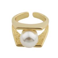 Brass Finger Ring with Shell Pearl gold color plated fashion jewelry & Unisex golden nickel lead & cadmium free inner diameter 17mm Sold By PC