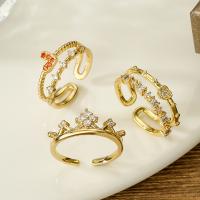 Messing ringen, met Cubic Zirconia, gold plated, mode sieraden & verschillende grootte voor keus & voor vrouw, nikkel, lood en cadmium vrij, Internal Diameter:17-19mm, Verkocht door PC
