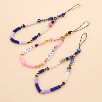 Mobile Phone Lanyard Polymer Clay with Crystal & Lampwork & Acrylic Flat Round fashion jewelry & Unisex 175mm Sold By PC
