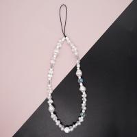 Mobile Phone Lanyard Plastic Pearl with Crystal fashion jewelry & Unisex white 175mm Sold By PC