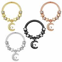 Stainless Steel Nose Piercing Jewelry 304 Stainless Steel with Brass Moon and Star plated fashion jewelry & micro pave cubic zirconia & for woman Sold By PC