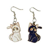 Zinc Alloy Drop Earring Cat plated & for woman & enamel Sold By Pair