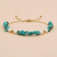 Fashion Turquoise Bracelets with Knot Cord & Brass irregular gold color plated Adjustable & fashion jewelry & Unisex mixed colors Length Approx 28 cm Sold By PC
