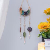 Wind Chimes Outdoor and Home Decoration  leather cord with Agate & Crystal & Brass Moon handmade for home and office multi-colored 420mm Sold By PC
