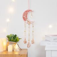 Wind Chimes Outdoor and Home Decoration  Natural Gravel with leather cord & Crystal & Brass & Iron Moon handmade for home and office mixed colors 520mm Sold By PC
