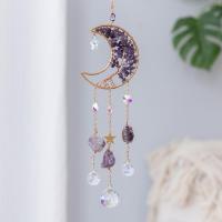 Wind Chimes Outdoor and Home Decoration  Amethyst with Crystal & Brass Moon handmade for home and office purple 410mm Sold By PC