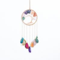 Wind Chimes Outdoor and Home Decoration  Natural Gravel with leather cord & Agate & Brass & Iron Tree handmade for home and office multi-colored 660mm Sold By PC