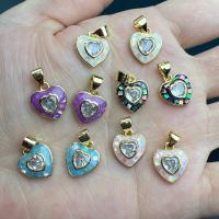 Brass Heart Pendants with Cubic Zirconia & Shell gold color plated DIY nickel lead & cadmium free 11mm Sold By PC