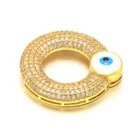 Evil Eye Connector Brass plated DIY & micro pave cubic zirconia & enamel nickel lead & cadmium free Sold By PC