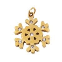 Stainless Steel Pendants 304 Stainless Steel Snowflake Vacuum Ion Plating DIY & micro pave cubic zirconia golden Approx 3mm Sold By PC