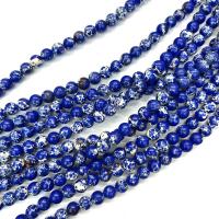 Χάντρες Κοσμήματα πολύτιμος λίθος, Εντύπωση Jasper, Γύρος, γυαλισμένο, DIY & διαφορετικό μέγεθος για την επιλογή, μπλε, Sold Per Περίπου 38 cm Strand