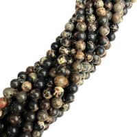 Χάντρες Κοσμήματα πολύτιμος λίθος, Εντύπωση Jasper, Γύρος, γυαλισμένο, DIY & διαφορετικό μέγεθος για την επιλογή, μαύρος, Sold Per Περίπου 38 cm Strand