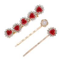 Hair Slide Zinc Alloy with Plastic Pearl Flower gold color plated for woman & with rhinestone Sold By Set