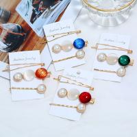 Hair Slide Zinc Alloy with Acetate & Plastic Pearl gold color plated for woman Sold By Set