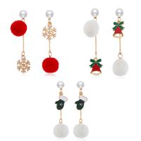 Christmas Earrings Zinc Alloy gold color plated Christmas Design & for woman & enamel & with rhinestone Sold By Pair