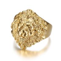 Anel de dedo de aço inoxidável, Aço inoxidável 304, Leão, joias de moda & tamanho diferente para a escolha & para o homem, dourado, vendido por PC