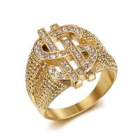 Stal nierdzewna Rhinestone Ring Finger, Stal nierdzewna 304, Lew, biżuteria moda & różnej wielkości do wyboru & dla człowieka & z kamieniem, złoty, sprzedane przez PC