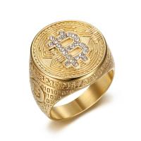 Stal nierdzewna Rhinestone Ring Finger, Stal nierdzewna 304, biżuteria moda & różnej wielkości do wyboru & dla człowieka & z kamieniem, złoty, sprzedane przez PC