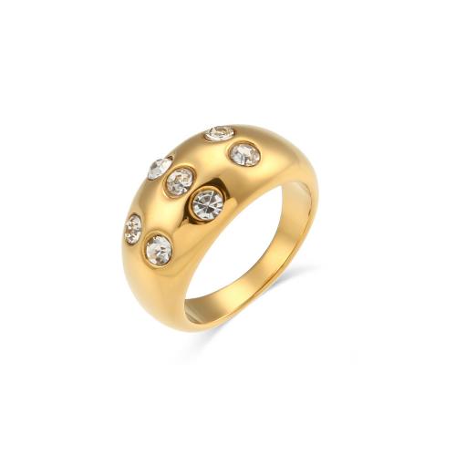 Cubic Zirconia rustfrit stål fingre Ringe, 304 rustfrit stål, 18K forgyldt, mode smykker & forskellig størrelse for valg & Micro Pave cubic zirconia & for kvinde, gylden, Solgt af PC