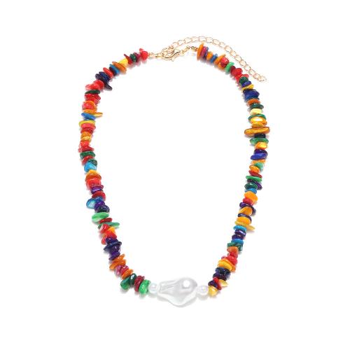 Plastic Pearl Necklace with Gemstone & Zinc Alloy with 8cm extender chain gold color plated fashion jewelry & for woman mixed colors Length Approx 42 cm Sold By PC