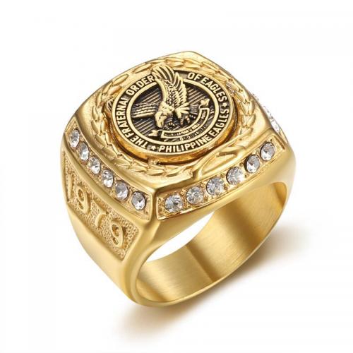 Stal nierdzewna Rhinestone Ring Finger, Stal nierdzewna 304, Orzeł, biżuteria moda & różnej wielkości do wyboru & dla człowieka & z kamieniem, złoty, sprzedane przez PC