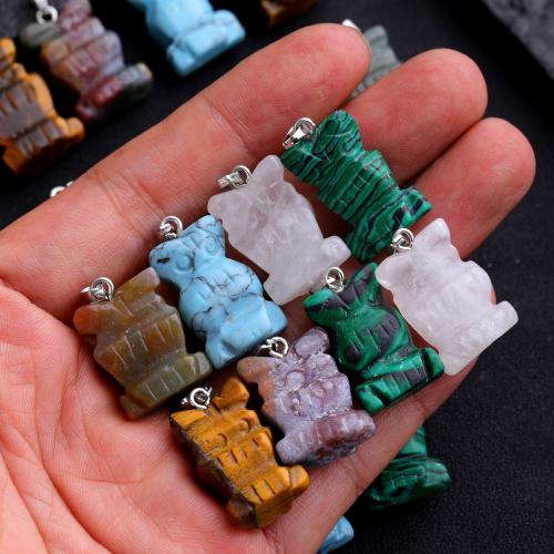 Gemstone Pendants Jewelry with Iron Owl DIY Random Color Sold By Bag
