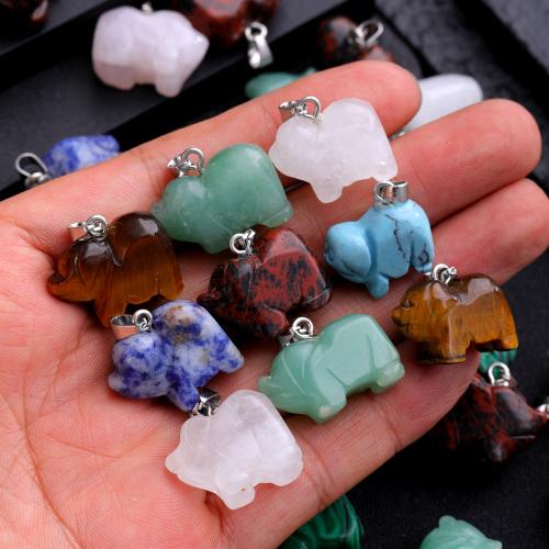 Gemstone Pendants Jewelry with Iron Elephant DIY Random Color Sold By Bag