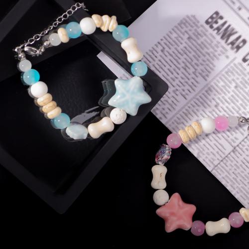 Porcelain Bracelet with Glass Beads & Titanium Steel with 5cm extender chain plated fashion jewelry & for woman Length Approx 17 cm Sold By PC