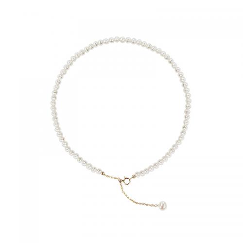 Freshwater Pearl Brass Necklace with Brass Slightly Round fashion jewelry & for woman white Sold By PC