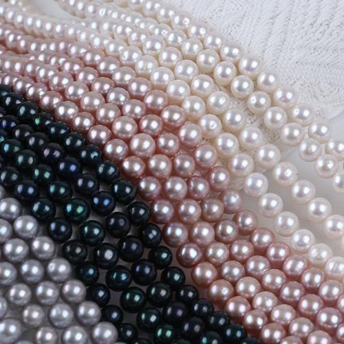 Runde ferskvandskulturperle Beads, Ferskvandsperle, du kan DIY, flere farver til valg, 8-9mm, Solgt Per Ca. 36 cm Strand