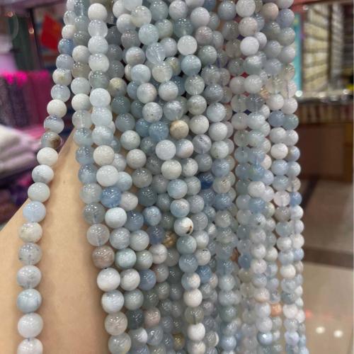 Gemstone Jewelry Beads Aquamarine Round DIY sea blue Sold Per Approx 38 cm Strand
