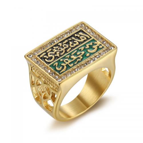 Emalia Stal nierdzewna Ring Finger, Stal nierdzewna 304, biżuteria moda & różnej wielkości do wyboru & dla człowieka, złoty, sprzedane przez PC